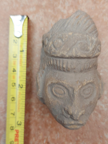 Antiguo Silbato De Barro Con Forma De Rostro Indígena (Usado)