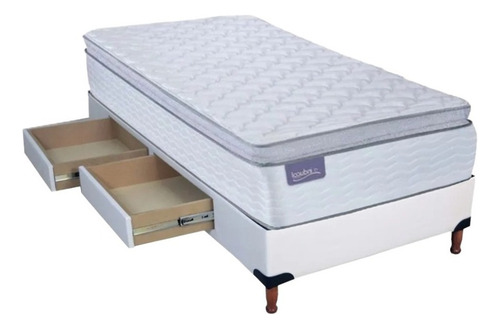 Base Box Somier 1 1/2 Cama Con 2 Cajones + Inducol April 90 Color Blanco