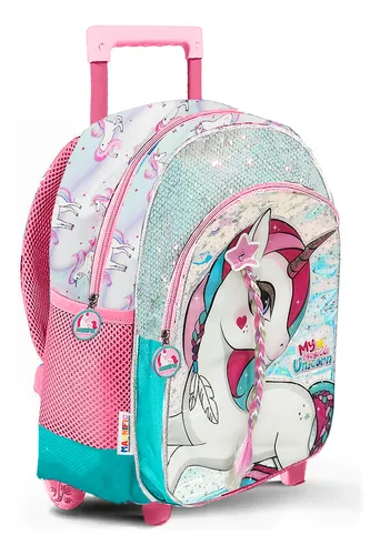 Mochila Escolar con Carro Dos Ruedas 21L - Diseño Unicornio