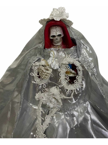 Vestido De Santa Muerte Plateado Con Bordado Fino 30 Cm