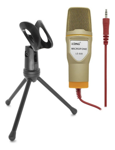 Microfone Condensador Profissional C/tripé Pc Youtube Le-908 Cor Dourado