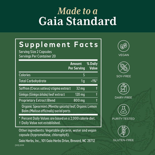 Suplemento Nootropico Pro Gaia Herbs 40 Cápsulas