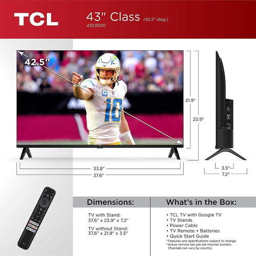 Pantalla Tcl 43s350g 43 Pulgadas Smart Google Tv Hdr Led (Reacondicionado)