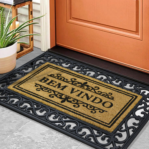 2 Tapete Porta Capacho Fibra Coco Antiderrapante 45x75 Imppt Preto