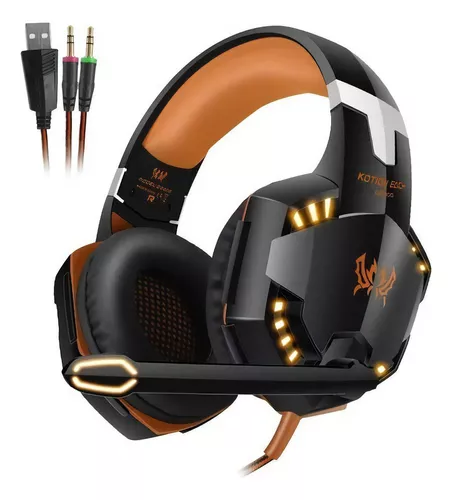 Fones de ouvido LED Pro Gaming com microfone para PC Gamer, cor laranja