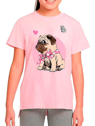 Polera Estampada 100%algodón Niña Perrita Pug Exclusiva