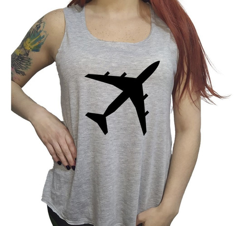 Musculosa Acampanada Avion Plane Vector Negro Viaje