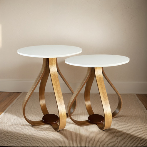 Conjunto Mesa Lateral De Canto Pés Cebola Cor Branco