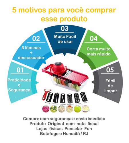 Imagem 4 de 8 de Fatiador Mandoline Com 6 Lâminas Inox Profissional Recipiente Frete Grátis
