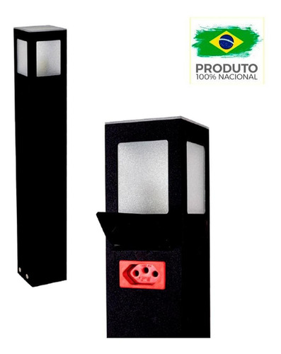 Poste Balizador Com Tomada Para Jardim  Led E27 50 Cm Cor da estrutura Preto