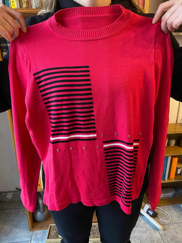 Sweater Rosa Con Tachas Cuello Redondo (al) Talle 2 Spandex