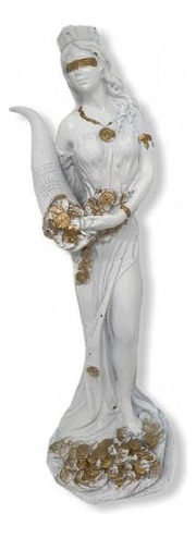 Escultura Deusa Da Fortuna Branco Com Dourado 18 Cm