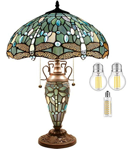 Lámpara De Mesa Tiffany Con Luz De Noche Rústica Grande De 2