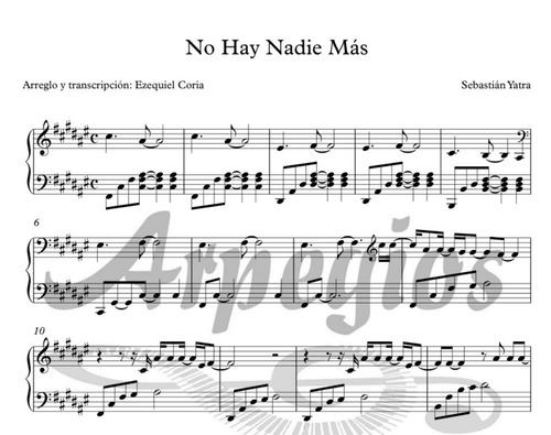 Partitura Para Piano No Hay Nadie Mas De Sebastián Yatra