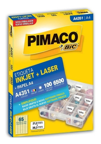 Etiqueta Ink-jet/laser A4 21,2x38,2 351 Pimaco Pt  6500 Un