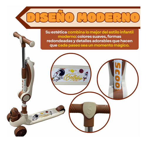 Monopatín Infantil Capibara 3 Ruedas Con Asiento Desplegable