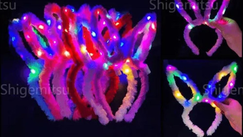 10 Pcs Orejas De Peluche Conejo Con Luz Led Colores
