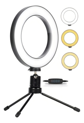 Aro De Luz Led 16cm Anillo 3 Niveles Control + Trípode Mesa