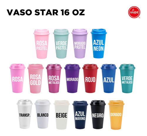 25 Vasos Uupz Star 473 Ml Con Tapa Cafetera, Reutilizables Azul Neón