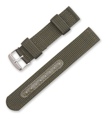 Malla Para Reloj Nylon Cuero Verde Militar 24mm