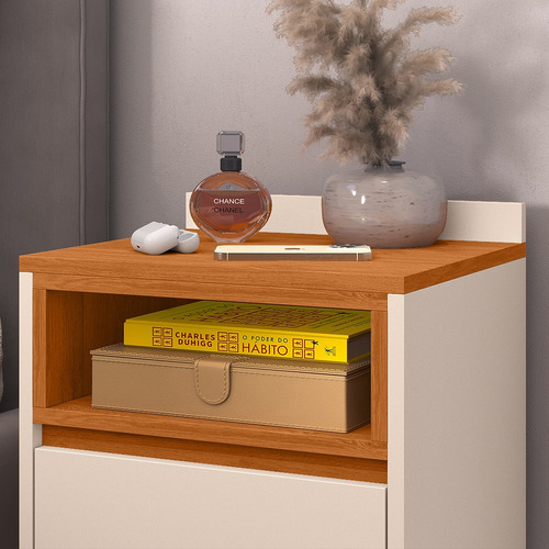 Mesa De Cabeceira Luxo Borcelle - Quarto Melissa Mdp Brilhante Off White/ Cedro