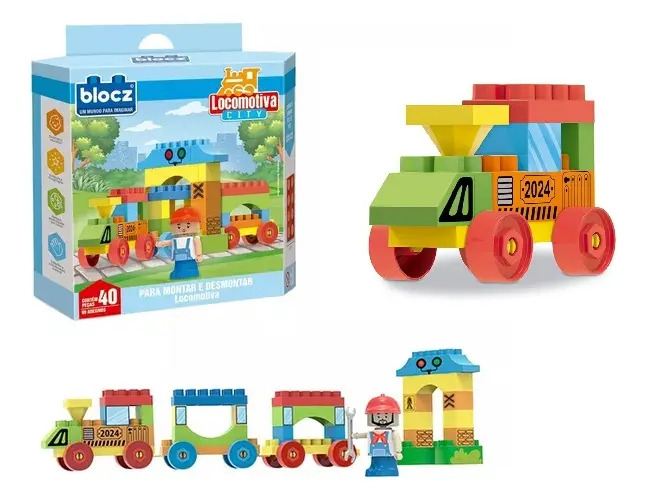 Blocos Montar Blocz Locomotiva City Colecionável Kit 40 Peças Infantil