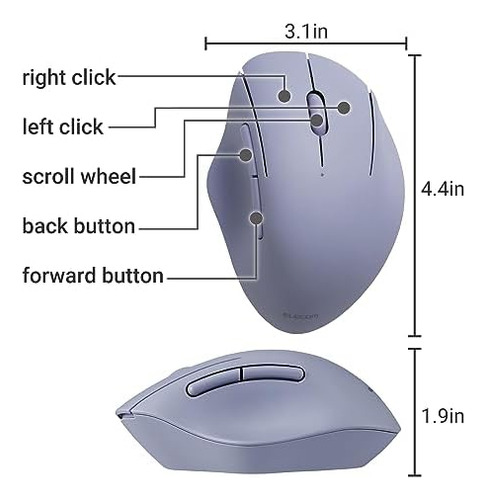 Elecom Shellpha Ratón Inalámbrico Ergonómico, Clic Silencios
