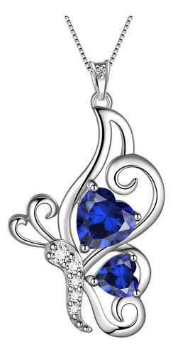 Collar De Corazón De Mariposa Azul Para Mujer, Plata De Ley