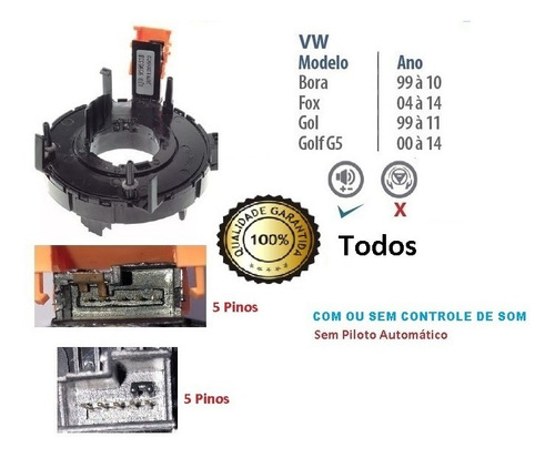 Imagem 1 de 2 de Fita Cinta Airbag Gol 99/11 Fox 04/14 Golf G5 C/controle Som