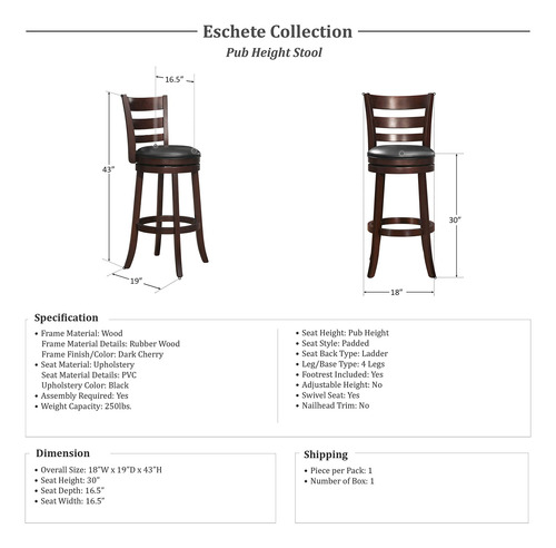 Lexicon Eschete Ladder Back Swivel Bar Stool 30 Sh Dark