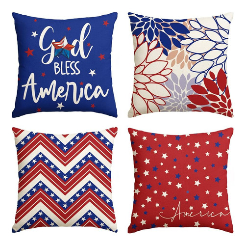 God Bless America Dahlia Red Blue Throw Pillow Covers, ...