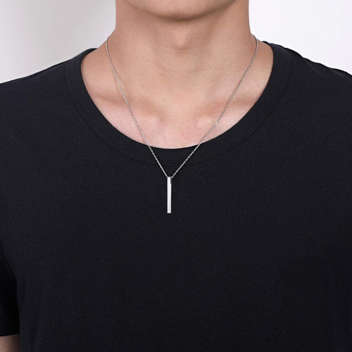 Collar Colgante Mujer Plata Barra Vertical Personalizable