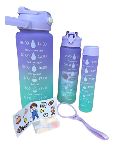 Botellas Deportiva Motivacional Set De 3 Botellas Rosa Turquesa