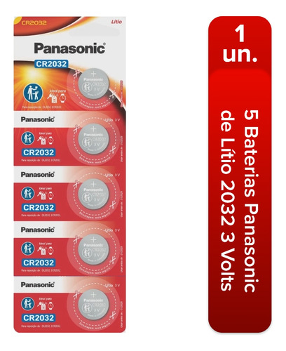 Pilha Bateria Moeda Botão Panasonic Cr2032 C/5 Unidades 2032