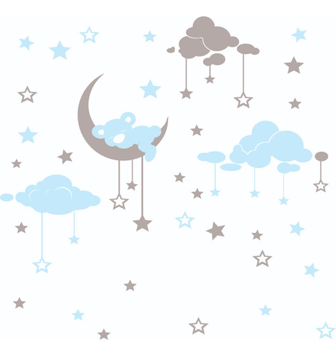 Luna Con Oso Nubes Y Estrellas Para Bebe Y Niños