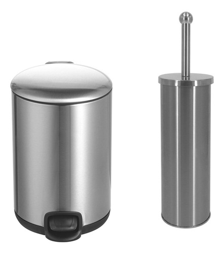 Set Accesorios Baño Escobilla Y Tacho Metal Estetico 3 Lts Plateado