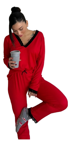 Pijama De Morley De Invierno. Remera Manga Larga Y Pantalón