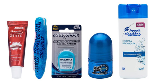 Walfort | Kit De Viaje Para Hombre. Incluye Cepillo, Pasta E Hilo Dental, Shampoo Y Desodorante. Caja Con 2 Kits