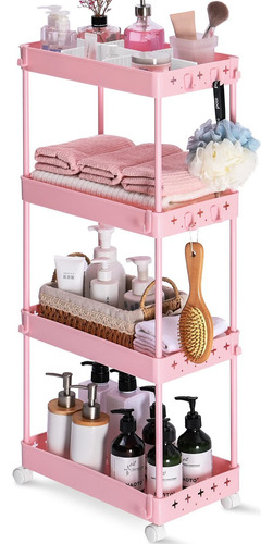 Carrito Organizador De 4 Niveles Para Cocina Baño Rosa