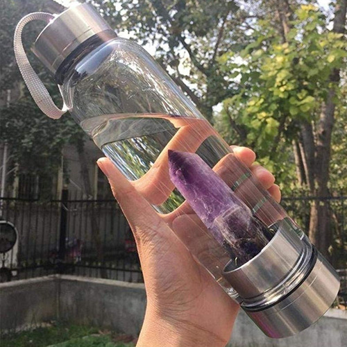 Botella De Agua Con Cristal Energético De Cuarzo Púrpura