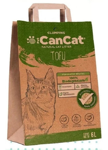 Piedras Sanitarias Biodegradables De Tofu 6 Lts Cancat Pet X 3.6kg De Peso Neto  Y 3.6kg De Peso Por Unidad