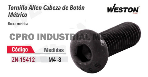 100 Tornillos Allen Cabeza De Botón Métrico 4 X 8