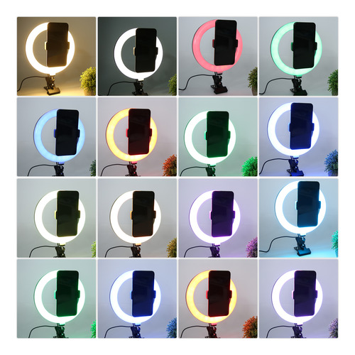 Soporte De Pinza Led Usb Con Relleno Circular Rgb De 20 Cm P