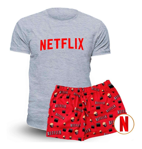 Imagen 1 de 2 de Pijama De Verano Netflix Remera Gris - Store Mykonos