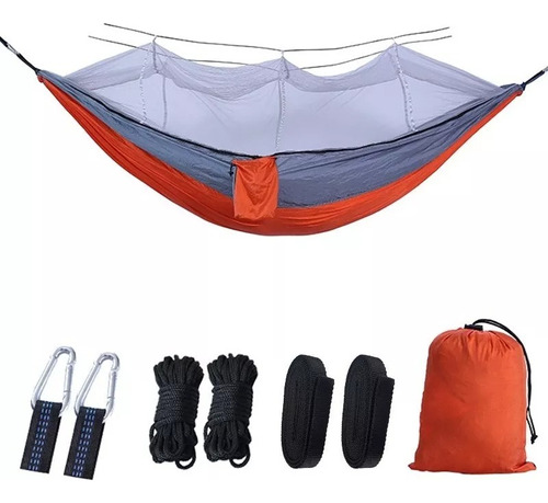 Hamaca De Camping Portátil Con Mosquitera + Kit De Instalaci Color Naranja Mosquito Net Hammock
