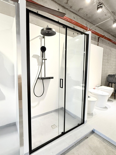 Mampara De Baño Corrediza Vidrio Templado 6mm Marco Cromo Transparente Negro