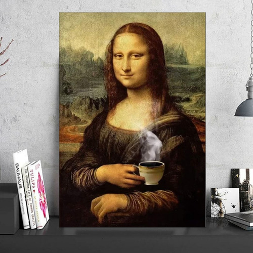 Cuadro Decorativo Artístico Mona Lisa Tomando Cafe 30x45cm