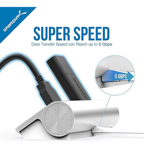 Sabrent Hub Usb 3.0 De Aluminio De 3 Puertos