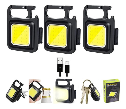 3x Linterna Led Cob | Llavero Gancho Luz Usb Mini Light