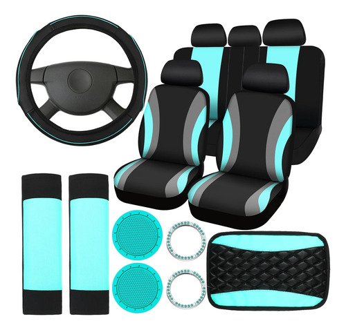 Juego Completo De 17 Fundas De Asiento De Automóvil Negras Y